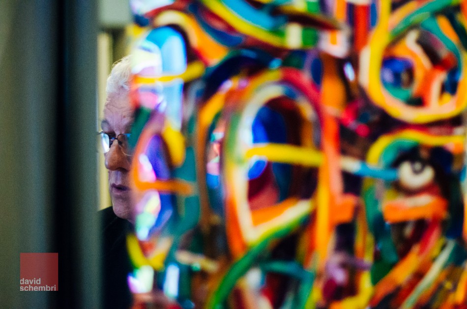 Artist Raymond Pitrè reflected in one of his works Photo: David Schembri